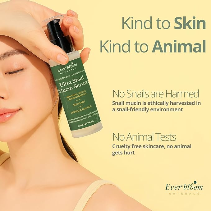 96% Snail Mucin Serum with Centella Asiatica & Squalane, Hydrating Serum for Dull Skin, Fine Lines & Acne Prone Sensitive Skin, CICA, Snail Secretion Filtrate, Korean Skincare Innovation, 3.38 oz