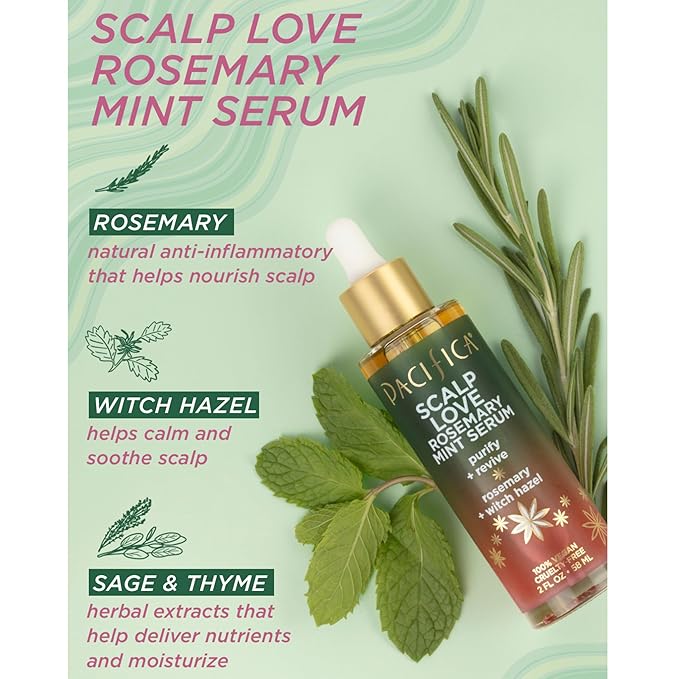 Pacifica Scalp Serum – Rosemary Mint Scalp Love Serum - Scalp Treatment for Dry Itchy Scalp w/Witch Hazel for Scalp Detox & Moisturizing, Vegan & Cruelty-Free, 2 oz