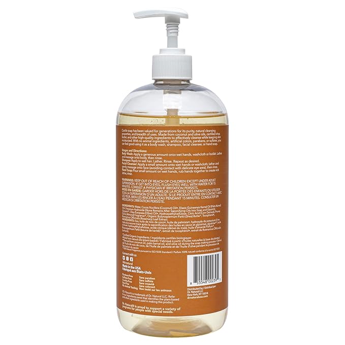 Dr. Natural Castile Liquid Soap - Multi-Use Body Wash, Shampoo and Face Wash - Hydrating Body Soap for Skin, Hair, Pets and Home - Almond - 2 pc