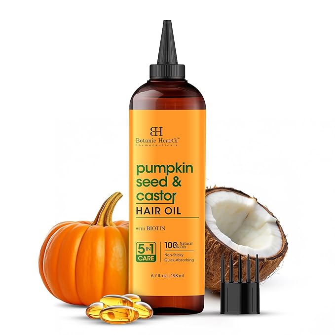 Botanic Hearth Pumpkin Seed & Castor Oil For Hair Growth (6.7 fl oz)| Infused with Pumpkin Seed, Castor, Biotin | Hair Oil Repairs Dry Damaged Hair, Strengthening, Moisturizing, Healthier Hair
