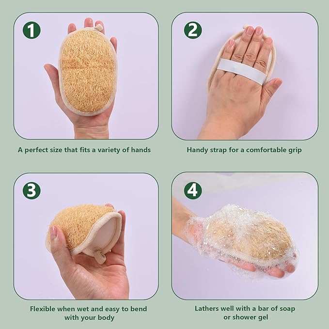 Natural Loofah Exfoliating Body Scrubber, Organic Loofah Pack Shower Sponge, Exfoliating Pads Loofa for Men and Women, Bath Sponge for Body and Face