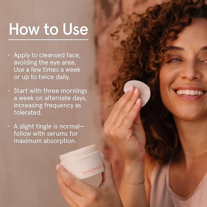 Barefaced Glow Peel Pads (60 Count) - Deep Exfoliating Face & Body Pads with 15% Glycolic Acid, Squalane & Vitamin E - Smooths Texture, Reduces Breakouts & Fine Lines