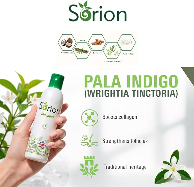 Sorion Shampoo for Collagen Boost with Coconut Oil and Pala Indigo Essential Oils, Herbal Repair for Damaged Hair, Gently Nourishing Scalp Treatment