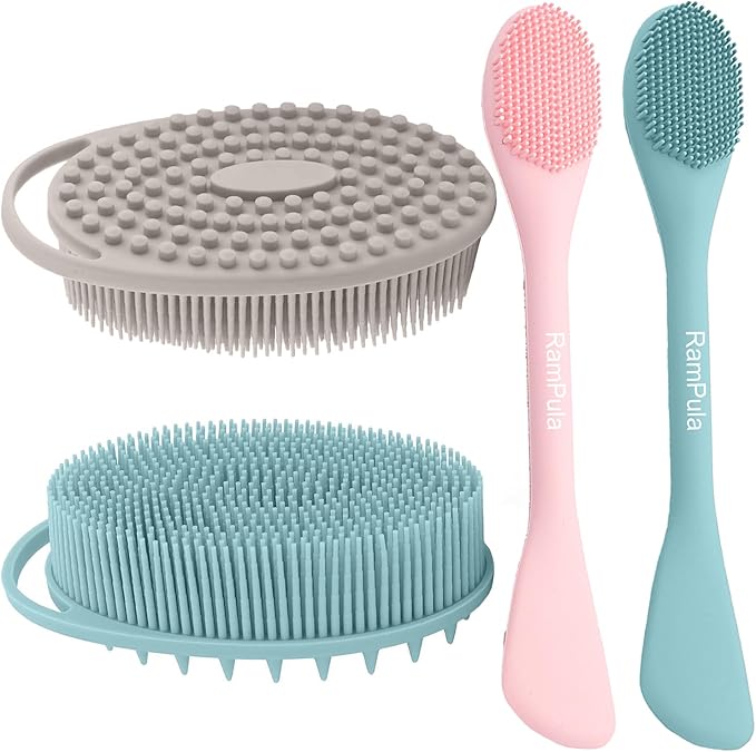 2-in-1 Silicone Facial Cleansing Brush & Body Scrubber - Dual-Sided Exfoliator for Face/Shower, Massage, Blackhead & Makeup Removal, Mud/Lotion Applicator, Soft Sensitive Skin-Friendly