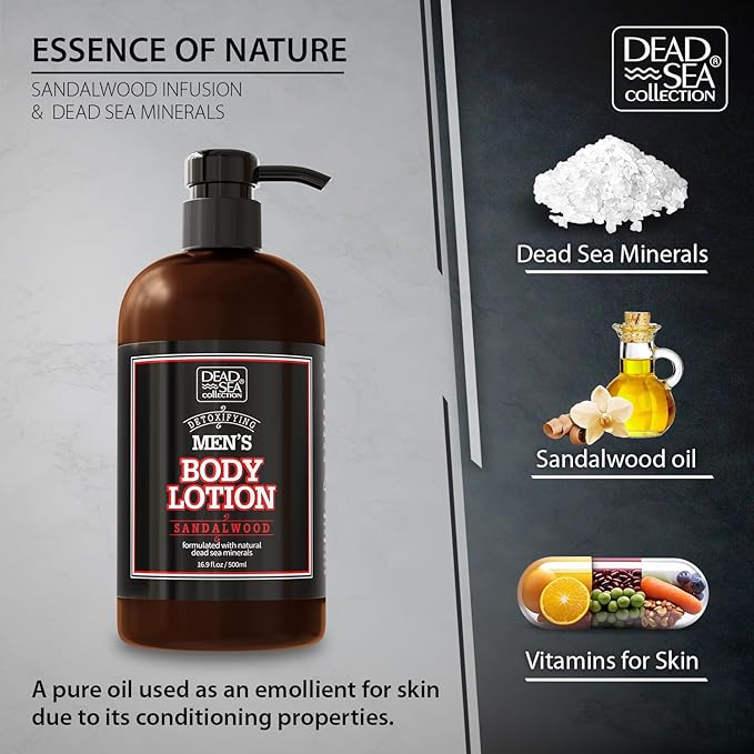 Dead Sea Collection Sandalwood Men's Body Lotion - Maximum Hydration Nourishing Moisturizing Lotion for Men - 16.9 Fl Oz Bottle