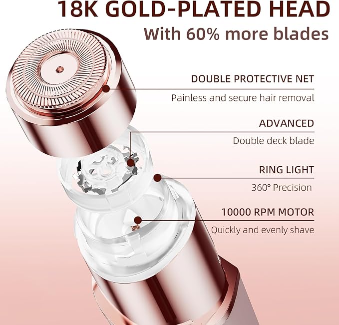 Facial Hair Removal for Women, Portable Lady Shaver, Rechargeable Painless Hair Remover for Face, Upper Lips, Chin, Peach Fuzz