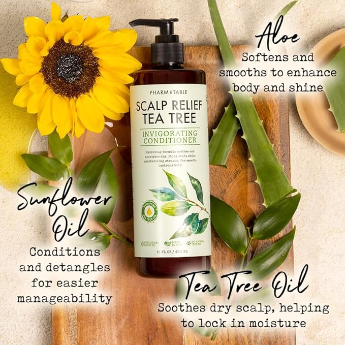 Tea Tree Conditioner For Men and Women, Hair Detangler and Soothing Scalp Relief - Infused with Tea Tree oil, Sunflower oil, Aloe and Argan oil, 16.2oz