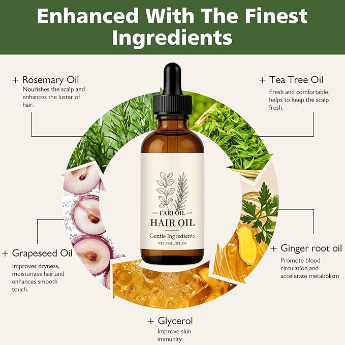 Fari Hair Oil, Botanical Scalp Oil Treatment, Herbal Infused Lightweight Daily Nourishment, All Hair Types, 2 oz (1 PC)