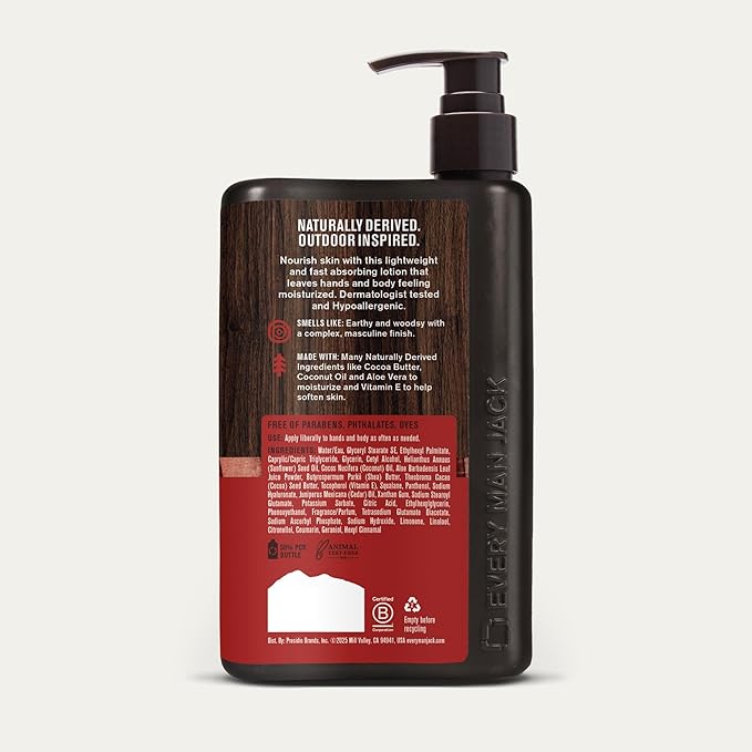 Every Man Jack Mens Cedar+ Red Sage Hand & Body Lotion for All Skin Types - Dermatologist Tested & Hypoallergenic - Nourish Skin with Lightweight Fast Absorbing Lotion - 13.5oz (2 Pack)