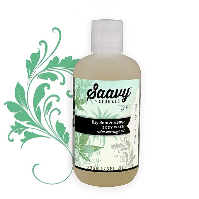 Saavy Naturals Bay Rum and Hemp Body Wash for Women and Men, Luxurious, Rich and Creamy Gel Shower, Natural Scented Body Wash, Vegan and Gluten Free Hemp Body Soap, 8 Oz, 2 Pack