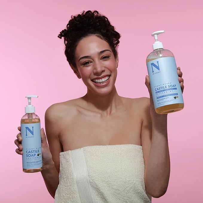 Dr. Natural Castile Liquid Soap - Multi-Use Body Wash, Shampoo, Face Wash - Hydrating Body Soap for Skin, Hair - Peppermint, Unscented Baby- 2 pc