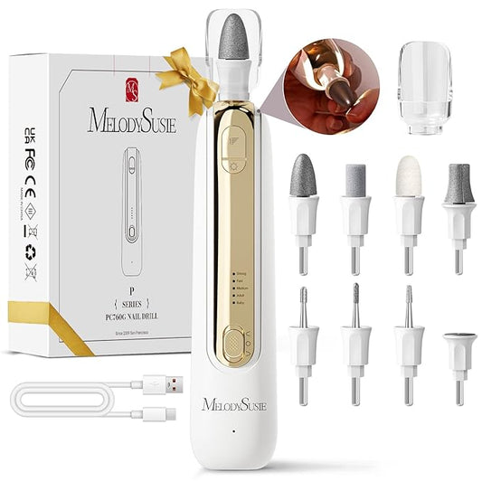 MelodySusie Professional Manicure Pedicure Kit,8-in-1 Electric Nail Drill Set with 5 Speeds,Rechargeable Cordless E-File with 360° LED Light,Perfect Hand Foot Care Trimmer Polish Tools - PC760G