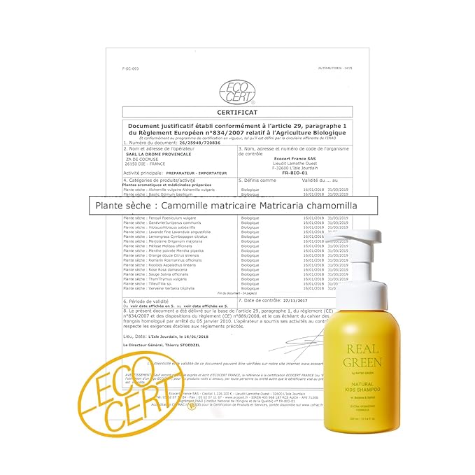 RATED GREEN - Real Green Natural Kids/Baby Shampoo - Moisturizing and Soothing with Organic Chamomile, Betaine, and Xylitol, Allergen-free and Natural Fragrance - 10.14 fl. Oz. 300ml