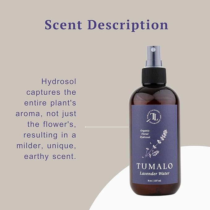 Hydrosol - Certified 100% Pure Organic Lavender Floral Water Hydrosol, Facial Toner, Aromatherapy, Skincare Set, Body Mist, Room & Linen Spray - Made in USA - 8 oz