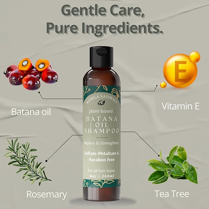 Batana Oil for Hair Growth Shampoo with Rosemary - Sulfate and Paraben Free Batana Oil Shampoo - Nourishing, Rejuvenating shampoo for thinning hair - 8 fl oz - For All Hair types