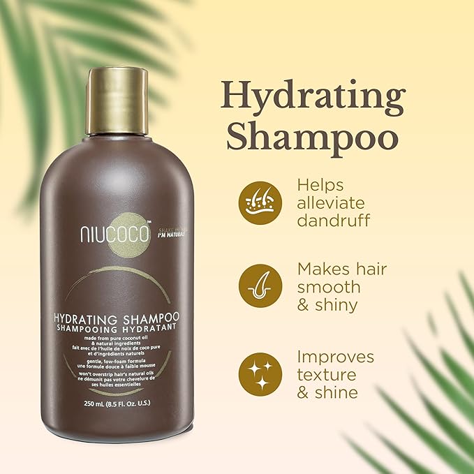 Anti Dandruff,Vegan, and Natural Hydrating Shampoo for Dry, Itchy Scalp, and Damaged Hair with Coconut Oil & Vitamin E, 250ml