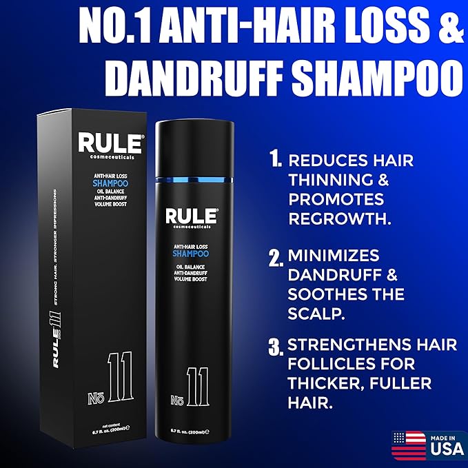 No.11 Anti-Hair Loss Shampoo for Men, DHT Blocker and Root Activator for Hair Regrowth, Anti-Dandruff & Oil Control Formula, Thickening & Strengthening for Thinning Hair - 200 mL