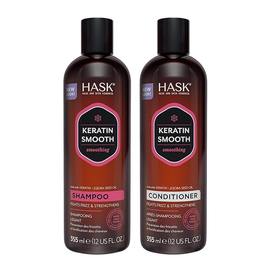 HASK Keratin Smoothing Shampoo + Conditioner Set | For All Hair Types, Sulfate-Free, Paraben-Free, Gluten-Free, Cruelty-Free, Color Safe