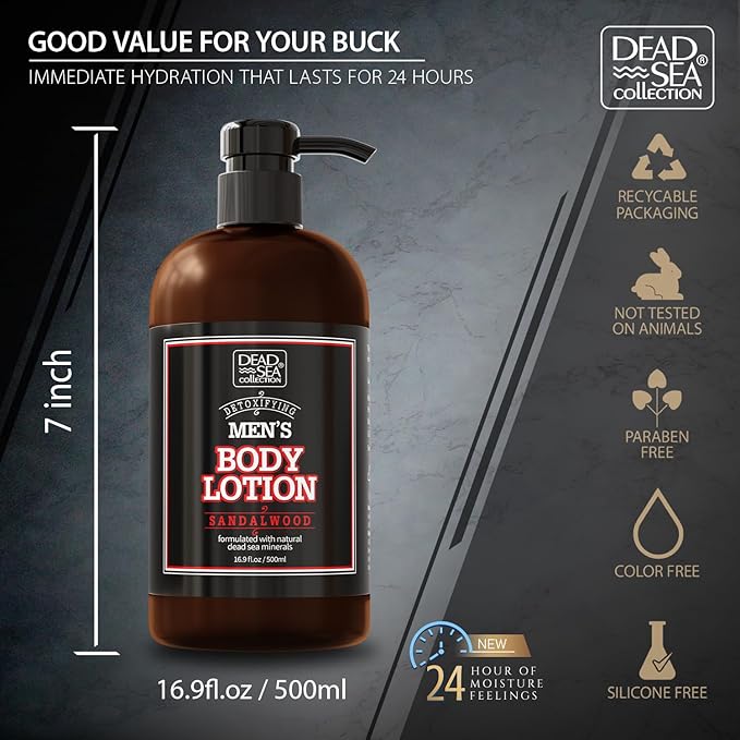Dead Sea Collection Sandalwood Men's Body Lotion - Maximum Hydration Nourishing Moisturizing Lotion for Men - 16.9 Fl Oz Bottle