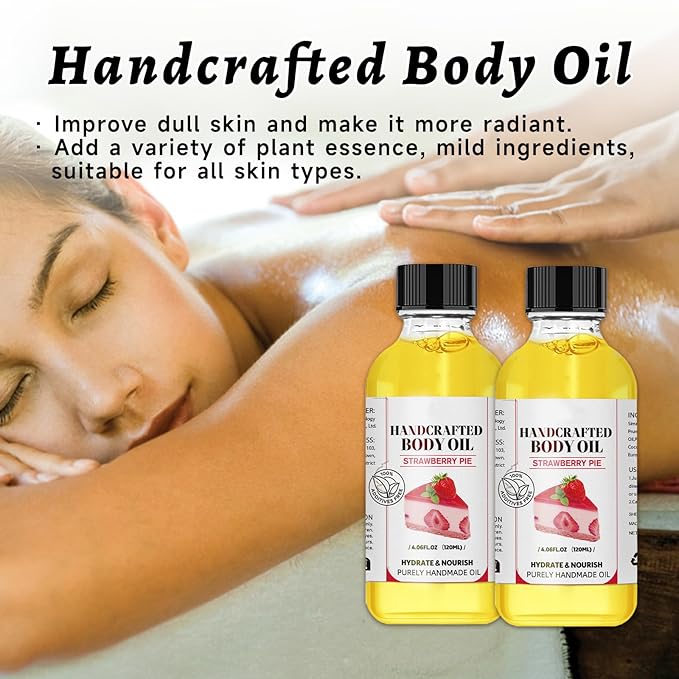 Strawberry Body Oil, 2PCS Body Juice Oil, Cream Of Handcrafted Cream Pie Oil, 4.06 Fl Oz (2, Strawberry)