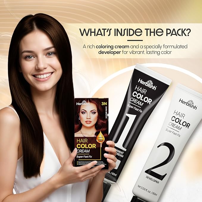 Dark Brown Rapid Infusion Hair Color Cream, Permanent Hair Dye in One Minute with Comb Applicator and Argan Oil Deep Conditioning Hair Mask 8.45 FL OZ Combo Pack