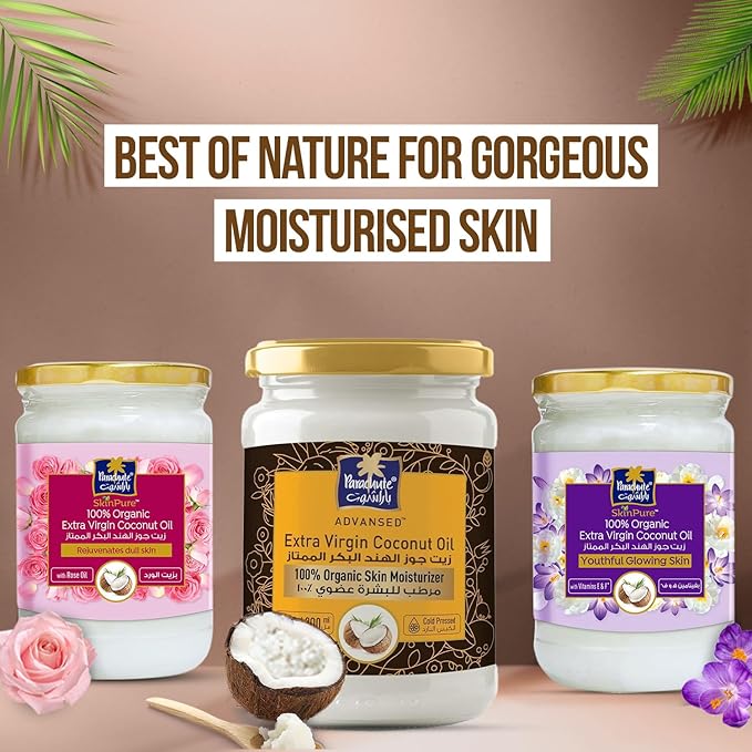 Parachute Advansed SkinPure 100% Organic Extra Virgin Coconut Oil |Face & Body Oil Moisturizer| For Youthful, Radiant Skin| Blemish Free, Glowing Skin |Cold Pressed | 6.7 fl.oz | Glass Jar