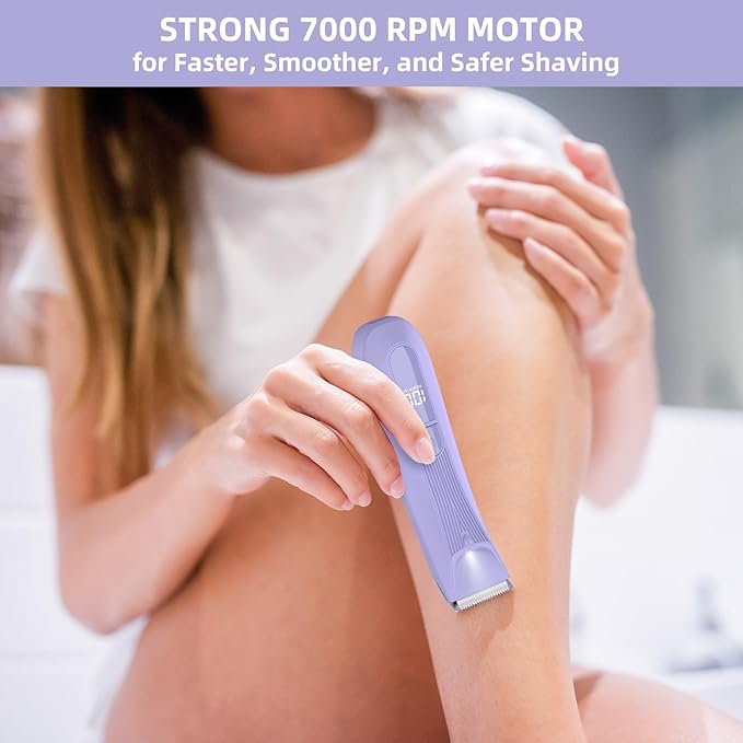 INVJOY Bikini Trimmer for Women: Painless Electric Full-Body Shaver for Pubic & Legs Hair Removal with Hypoallergenic Ceramic Blade & Light – Waterproof