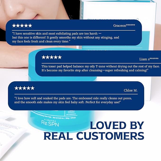 Re.SPN PHA Succinic Acid Calming Toner Pads – Daily Exfoliating, Hydrating and Soothing with CICA, Caffeine, Non-comedogenic, Vegan, Glass Skin, K-Beauty (35 Count)