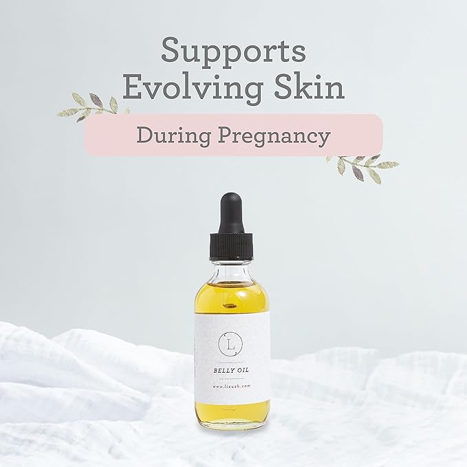 Lizush Belly Oil - 2 oz. Stretch Mark Treatment and Body Oil - Pregnancy Essentials to Protect and Moisturize Skin Made with 85% Organic Ingredients - Handmade in the USA