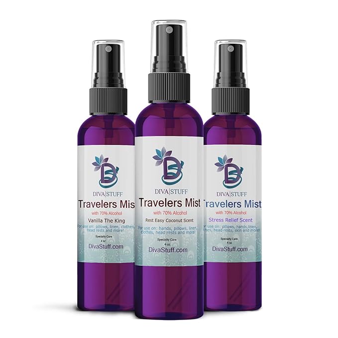 Diva Stuff Travelers Mist – Promotes Clear Skin & Protects from Acne-Causing Funk, Cleans Pillows, Hands and Sheets – Aromatherapy Spray for Relaxation and Sleep, Made in USA (Variety Pack, 4 oz Each)