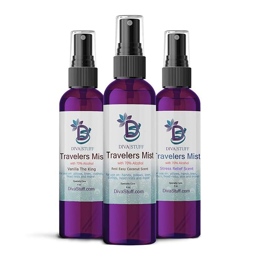 Diva Stuff Travelers Mist – Promotes Clear Skin & Protects from Acne-Causing Funk, Cleans Pillows, Hands and Sheets – Aromatherapy Spray for Relaxation and Sleep, Made in USA (Variety Pack, 4 oz Each)