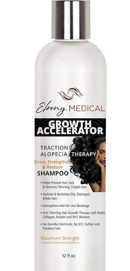Ebony Medical Alopecia Areata Treatment Shampoo – Hair Loss & Thinning Hair Support – Stimulates Hair Growth & Scalp Health – Receding Hairline & Bald Spot Solution – 12 fl oz – Natural & Vegan