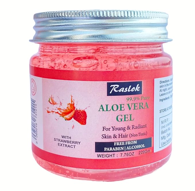Aloe Vera Gel | 100% Pure and Natural Aloe Gel | For Moisturizing Face Skin & Hair Care | Durable Moisturizing Hydrating Soothing | Non-Sticky (Strawberry, 7.76 OZ)