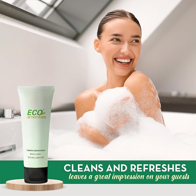 ECO amenities Body Wash Tubes - 1 fl oz, Pack of 72 - Green Tea Travel Toiletries & Exfoliating Shower Gel - Liquid Soap Body Wash - Cruelty-Free Bulk Toiletries