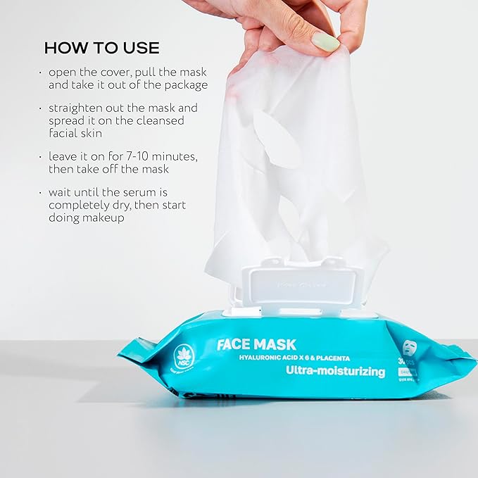 Korean Sheet Masks with Niacinamide & Vitamin C - 30-Pack Premium Face Mask Set - Intensive Hydrating Sheet Mask Collection - Advanced K-Beauty Skincare - Complete Monthly Supply for Daily Face Care