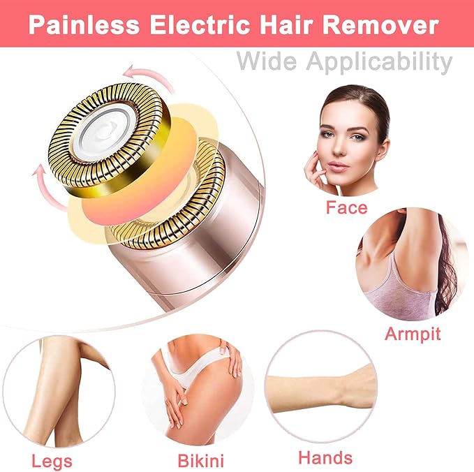 Facial Hair Removal for Women, Mini Hair Remover, Electric Razor Shaver Portable Bikini Epilator for Lips, Chin, Armpit, Peach Fuzz, Fingers, Neck, Cheek and USB Rechargeable (Pink)