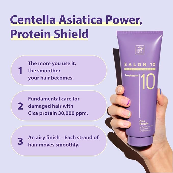 Mise En Scene 𝗦𝗮𝗹𝗼𝗻 𝟭𝟬 𝗣𝗿𝗼𝗳𝗲𝘀𝘀𝗶𝗼𝗻𝗮𝗹 Cica Protein Deep Conditioner for Damaged Hair - Treatment with Centella Asiatica, Bond Repair Hair Masks, Low Porosity Care, 7.27 Fl. Oz.