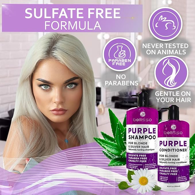 Purple Shampoo and Conditioner Set for Platinum Blonde, Silver, Light, Bleached and Grey Hair - Sulfate and Paraben Free Professional Salon Grade Toner (2 x 16.9 fl oz) – for Women and Men