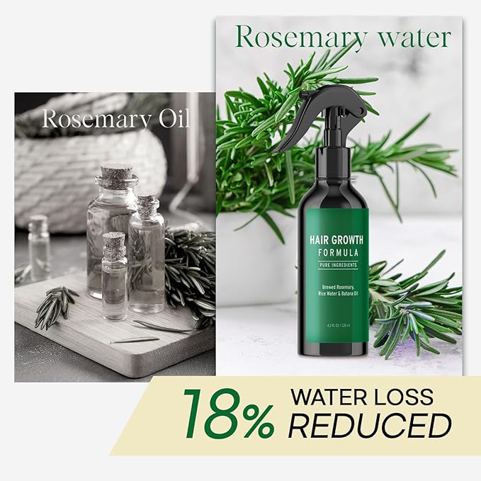 Rosemary Water Spray for Hair Growth, Rosemary Hair Growth Scalp Spray With Rice Water & Batana Oil, Biotin, Citrus Peel and Mint to Strengthen Strands and Promote Hair, 4.2 fl oz (Clear)