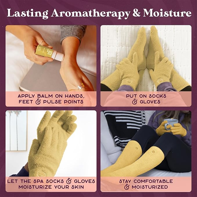 Purple Canyon Moisturizing Socks & Gloves and Heel Balm Foot Care Kit | Yellow Socks and Gloves Infused with Aloe Vera and Vitamin E | Cracked Heel Treatment for Self Care