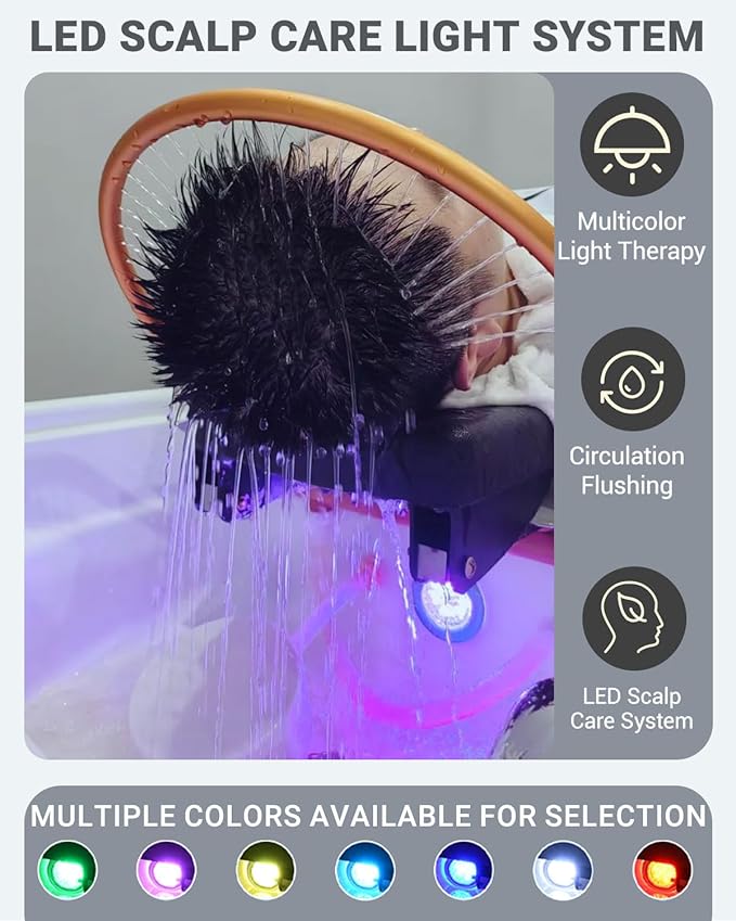 Head Spa Bed with Moxibustion & Heated Gua Sha Panels & Footbath, Massage Table Shampoo Bed Headspa Equipment with Fumigation and Water Cycle Hair Care (Foot Basin & Moxibustion)