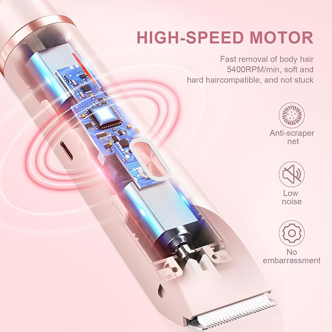 Bikini Trimmer for Women, 2 in 1 Electric Razors for Women - Double Head, Rechargeable, IPX7 Waterproof, Pain-Free Hair Removal for Facial, Body & Sensitive Areas with Ceramic Blades, Cordless