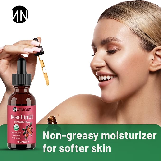 Rosehip Seed Oil Organic, 1 oz – USDA Certified Pure Rosehip Oil, Cold-Pressed Natural Moisturizer for Face, Hair, Skin, Scalp & Nails – Ideal for Gua Sha Massage