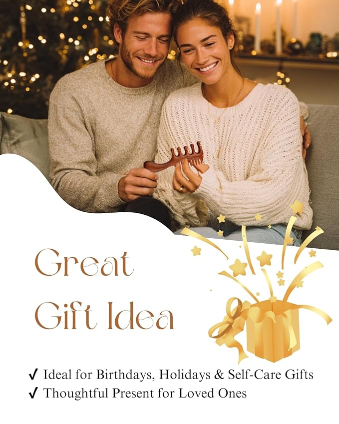 Wooden Scalp Massager Comb – Natural Wood Wide & Fine Tooth with Handle for Hair Growth, Scalp Care & Stress Relief – Detangling Tool for All Hair Types