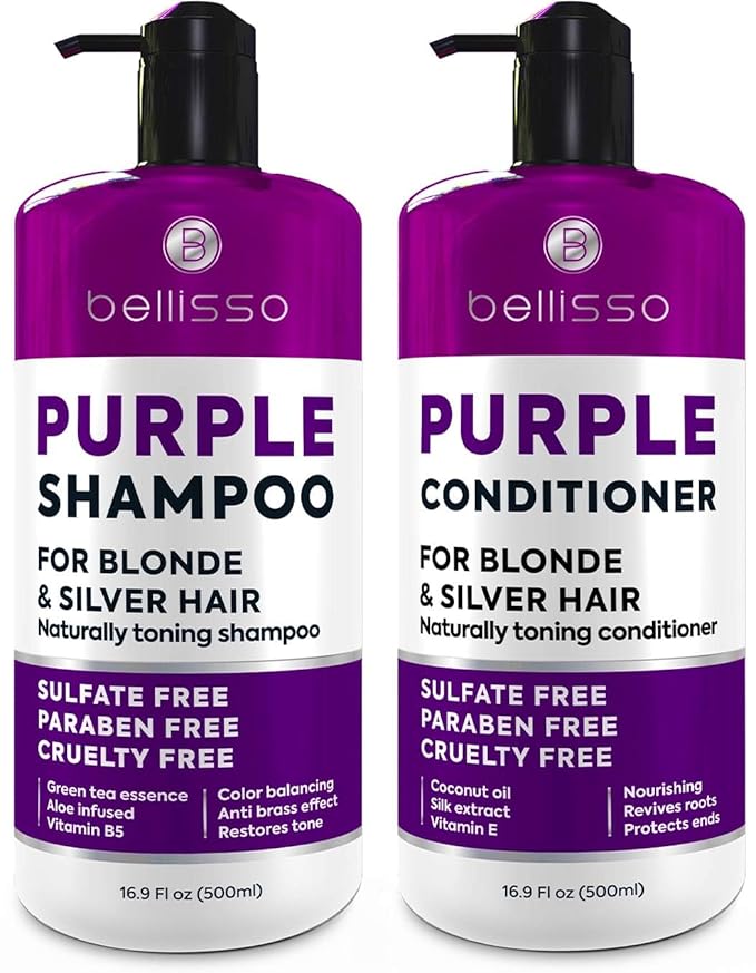 Purple Shampoo and Conditioner Set for Platinum Blonde, Silver, Light, Bleached and Grey Hair - Sulfate and Paraben Free Professional Salon Grade Toner (2 x 16.9 fl oz) – for Women and Men