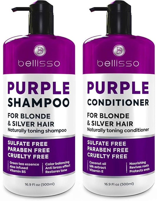 Purple Shampoo and Conditioner Set for Platinum Blonde, Silver, Light, Bleached and Grey Hair - Sulfate and Paraben Free Professional Salon Grade Toner (2 x 16.9 fl oz) – for Women and Men