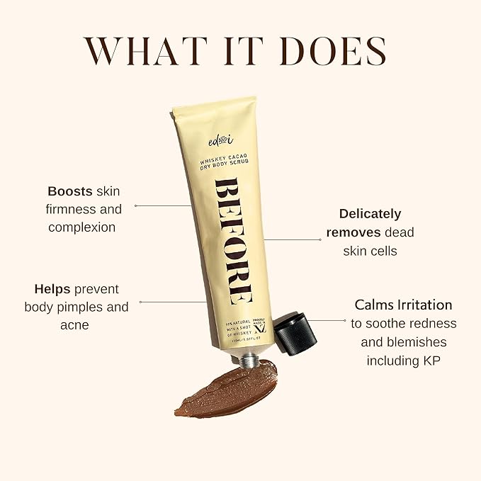 BEFORE Whiskey Cacao Body Scrub, Dry Skin Exfoliator with Nourishing Oils, Gently Removes Dead Skin, Softens & Smooths, 5.07 oz