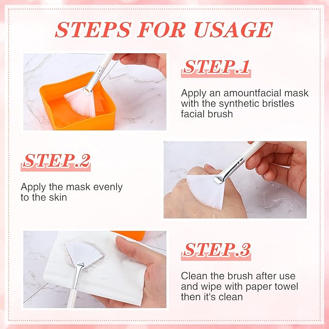 48 Pcs Fan Brushes Facial Applicator Brush Multi Use Makeup Face Mask Brush Soft Peel Brush Applicator for Women Girls Esthetician Spa Acid Mud Cream Masques Cleansing Tools, Pink, White, Orange
