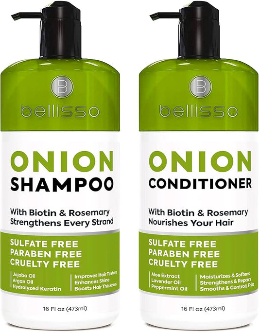 Onion Shampoo and Conditioner Set - With Rosemary and Biotin - Thickening Products for Women and Men - Volumizing Salon Grade Formula for Thinning Hair Care - Hydrating, Moisturizing and Sulfate Free