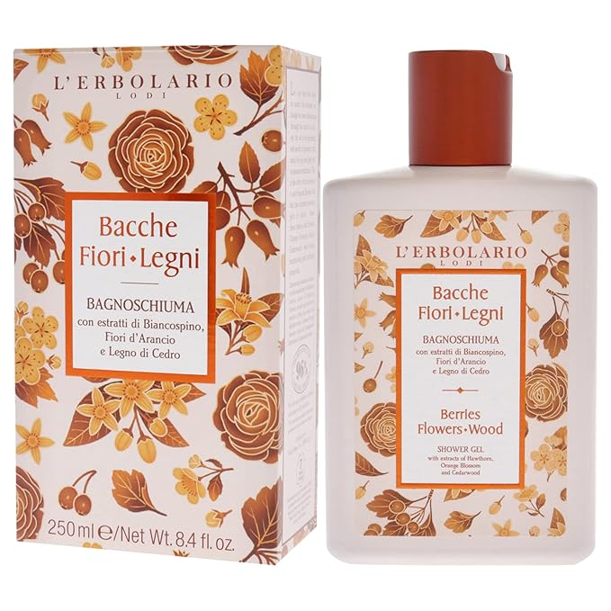 L'Erbolario Shower Gel – Moisturizing Body Wash with Cedarwood for All Skin Types - Body Soap with Botanical Extracts – Berries Flowers Wood - 8.4 oz